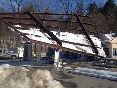 Collapsed roof due to snow 